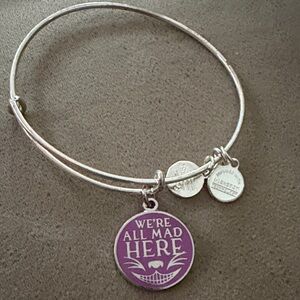 Alex and Ani Silver Bracelet with Purple Charm. Alice in wonderland Madhatter